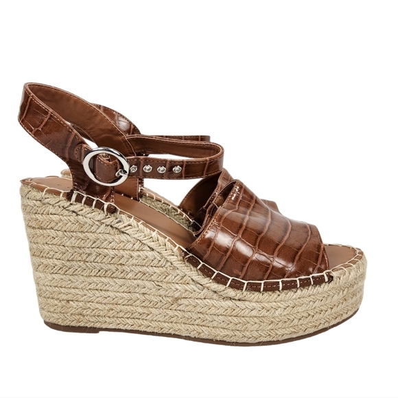 ASOS Design Tanya Brown Mock Crocodile Print Espadrille Wedge Sandals Size 10 - Picture 3 of 10